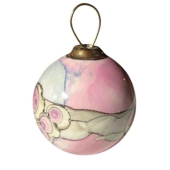 Frederick Frances Hand Painted Abstract Christmas Ornament 1984 Signed 3" - Picture 2 of 5